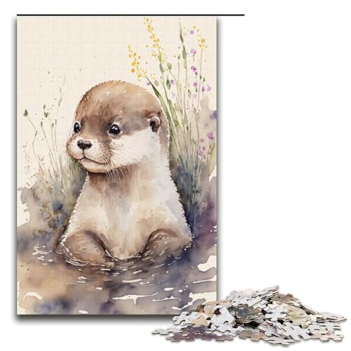 1000-teiliges Puzzle für Erwachsene süßes Otterbaby Gemälde Puzzle für Lernspiele Herausforderung Spielzeug Kunstwerk Geschenk 1000 Teile (38 x 26 cm) von mowenbingpeng
