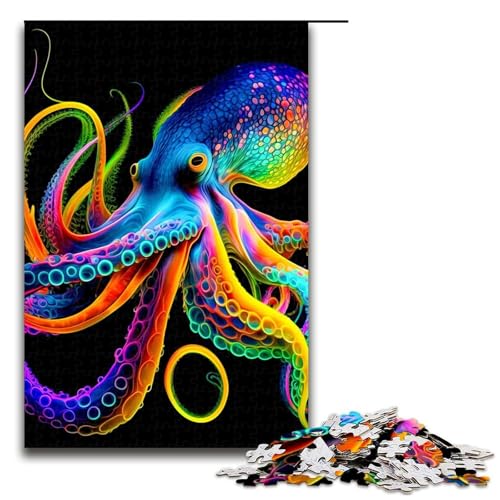 1000-teiliges Puzzle mit Buntem Oktopus. Weihnachtswunschliste mit Weihnachtsmann für Erwachsene 1000 Teile (75 x 50 cm) von mowenbingpeng
