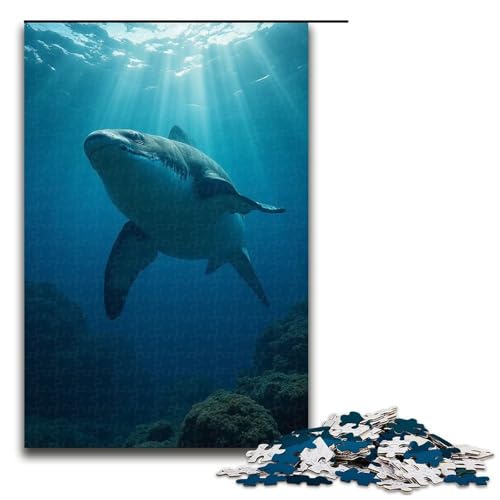 1000-teiliges Puzzle mit Hai-Motiv Holzpuzzle Lernspiele Heimdekoration 1000 Teile (75 x 50 cm) von mowenbingpeng