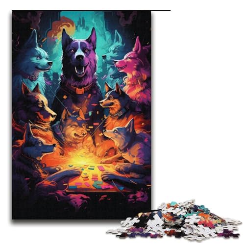 1000-teiliges Puzzle mit Hundespielkarten Puzzle für Erwachsene und Kinder Holzpuzzle pädagogisches Spielzeug zum Stressabbau Puzzle 1000 Teile (38 x 26 cm) von mowenbingpeng