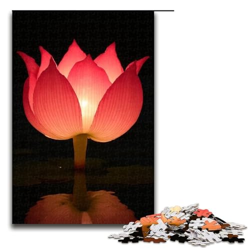 1000-teiliges Puzzle mit Lotus-Laterne Holzpuzzle für Erwachsene und Kinder pädagogisches Spielzeug zum Stressabbau Puzzle 1000 Teile (75 x 50 cm) von mowenbingpeng