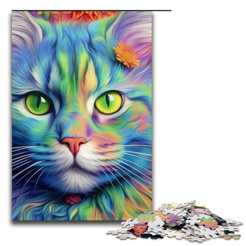 1000-teiliges Puzzle mit Regenbogenkatze Holzpuzzle für Erwachsene und Kinder pädagogisches Spielzeug zum Stressabbau Puzzle 1000 Teile (75 x 50 cm) von mowenbingpeng