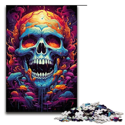 1000-teiliges Puzzle mit bösem Buntem Totenkopf Holzpuzzle Lernspiele Heimdekoration 1000 Teile (75 x 50 cm) von mowenbingpeng