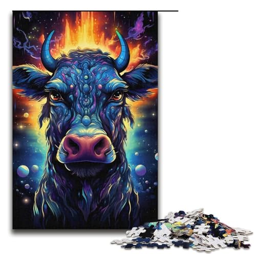 1000-teiliges Puzzle mit bunten Kühen Holzpuzzle Lernspiele Heimdekoration 1000 Teile (38 x 26 cm) von mowenbingpeng