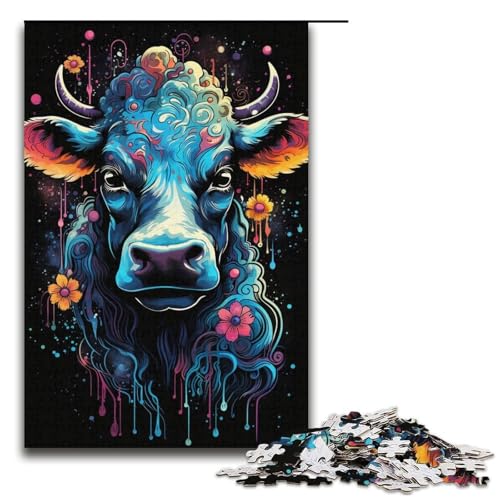 1000-teiliges Puzzle mit bunten Kühen Holzpuzzle Lernspiele Heimdekoration 1000 Teile (38 x 26 cm) von mowenbingpeng