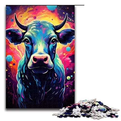 1000-teiliges Puzzle mit bunten Kühen für Erwachsene Holzpuzzle Familienspiele 1000 Teile (75 x 50 cm) von mowenbingpeng