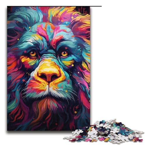 1000-teiliges Puzzle mit farbenfrohem psychedelischem Löwentier für Kinder Holzpuzzle Heimkunstdekor 1000 Teile (38 x 26 cm) von mowenbingpeng