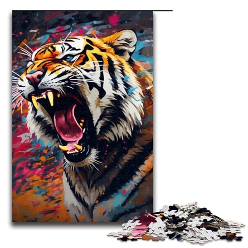 1000 teiliges Puzzle mit psychedelischem Tiertiger Holzpuzzle Lernspiele Heimdekoration 1000 Teile (75 x 50 cm) von mowenbingpeng