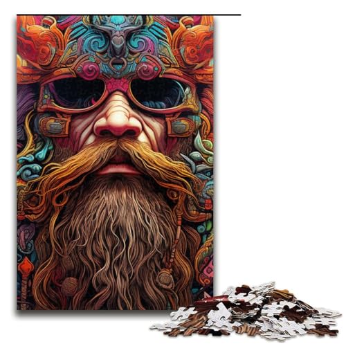 1000-teiliges Puzzle psychedelisches Wikinger-Puzzle Holzpuzzle Lernspiele Heimdekoration 1000 Teile (75 x 50 cm) von mowenbingpeng