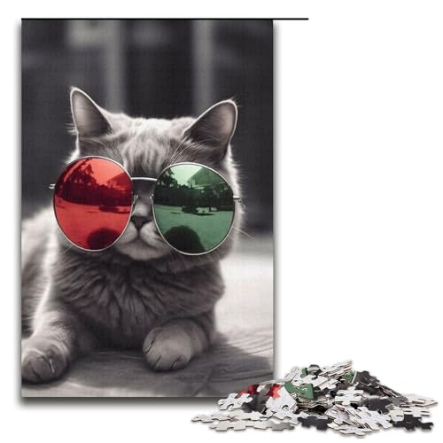 1000-teiliges Puzzle süßes Sonnenbrillen-Kätzchen Puzzle für Erwachsene Papierpuzzle anspruchsvolles Spiel 1000 Teile (38 x 26 cm) von mowenbingpeng