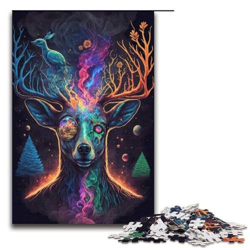 1000-teiliges Puzzlespiel „Cosmic Trippy Deer“ für Erwachsene geeignet für Paare und Teenager ab 14 Jahren 1000 Teile (38 x 26 cm) von mowenbingpeng