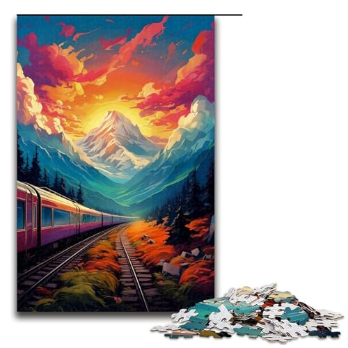 1000 teiliges Puzzlespiel Zug unter den schneebedeckten Bergen für Erwachsene geeignet für Paare und Teenager ab 14 Jahren 1000 Teile (75 x 50 cm) von mowenbingpeng