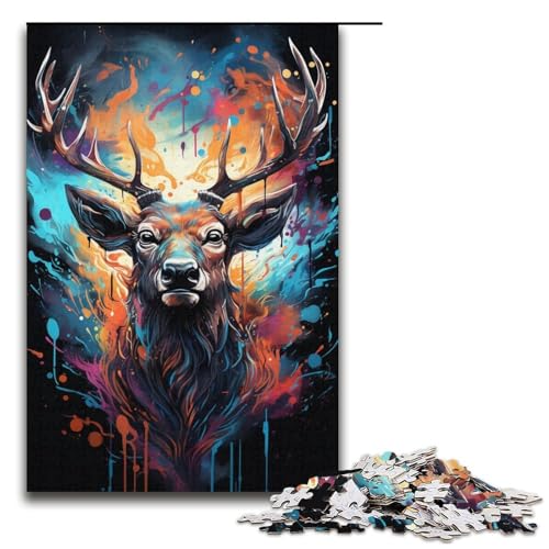 1000-teiliges Puzzlespiel mit Farbmalerei und Hirschmotiv geeignet für Paare und Jugendliche ab 14 Jahren 1000 Teile (38 x 26 cm) von mowenbingpeng