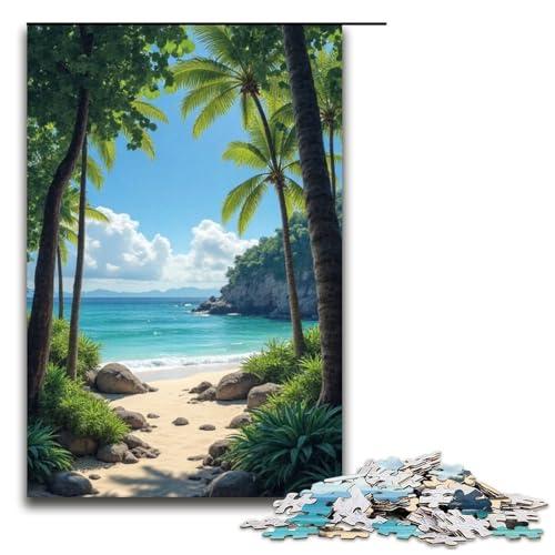 1000-teiliges Strand-Puzzle Holzpuzzle Lernspiele Heimdekoration 1000 Teile (75 x 50 cm) von mowenbingpeng