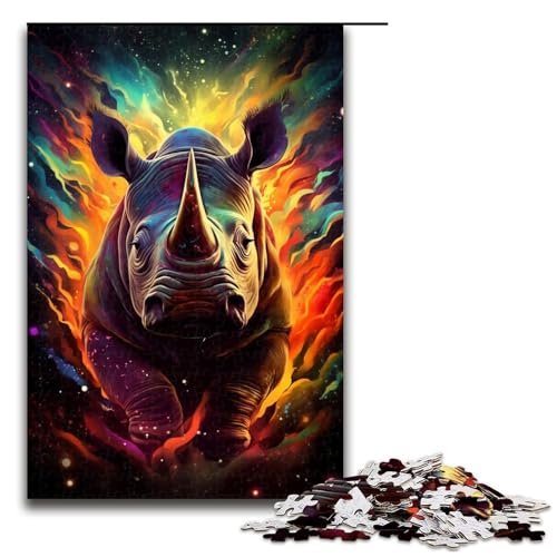 1000-teiliges buntes Nashorn-Puzzle für Erwachsene Holzpuzzle Familienspiele 1000 Teile (75 x 50 cm) von mowenbingpeng