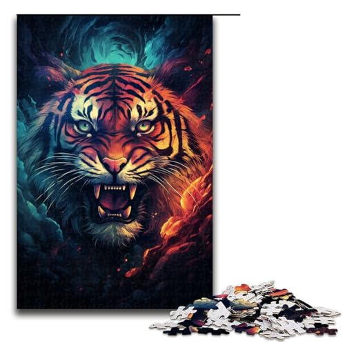1000-teiliges buntes Tiger-Puzzle für Erwachsene Holzpuzzle Familienspiele 1000 Teile (75 x 50 cm) von mowenbingpeng