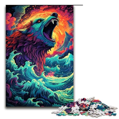 1000-teiliges buntes Wolf-Puzzle für Erwachsene Holzpuzzle Familienspiele 1000 Teile (75 x 50 cm) von mowenbingpeng