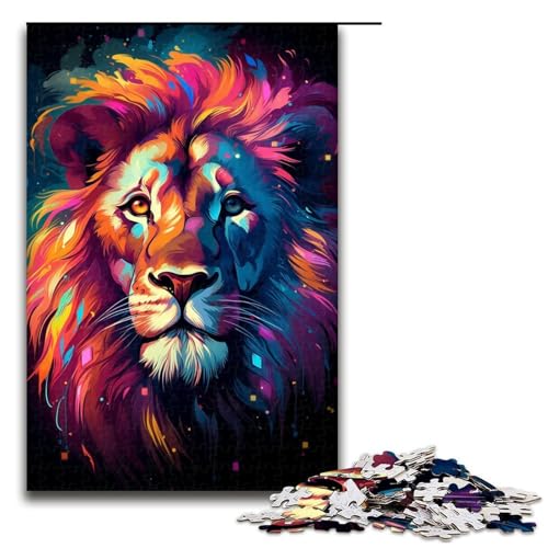 1000-teiliges buntes psychedelisches Löwen-Puzzle für Erwachsene Holzpuzzle Familienspiele 1000 Teile (75 x 50 cm) von mowenbingpeng