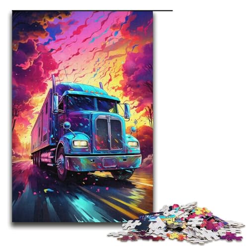 1000-teiliges buntes psychedelisches Truck-Puzzle für Kinder Holzpuzzle Heimkunst-Dekoration 1000 Teile (38 x 26 cm) von mowenbingpeng