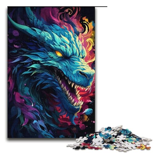 1000-teiliges buntes psychedelisches asiatisches Drachenpuzzle für Kinder Holzpuzzle Heimkunstdekor 1000 PCS (38 x 26 cm) von mowenbingpeng