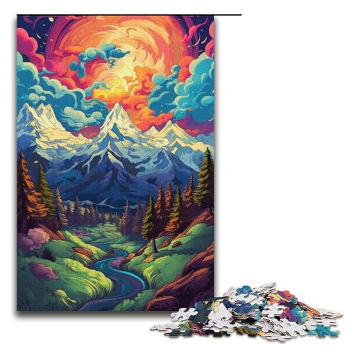 1000-teiliges farbenfrohes Puzzle mit wunderschönen Bergen für Kinder Holzpuzzle Heimkunst-Dekoration 1000 Teile (38 x 26 cm) von mowenbingpeng