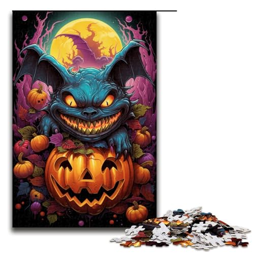 1000-teiliges farbenfrohes psychedelisches Fledermaus- und Kürbis-Puzzle für Kinder Holzpuzzle Heimkunst-Dekoration 1000 Teile (75 x 50 cm) von mowenbingpeng