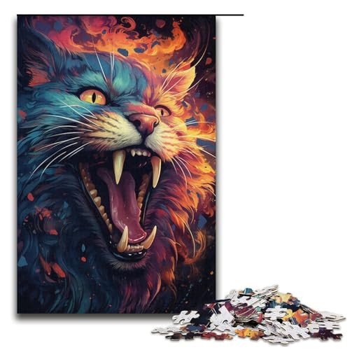 1000-teiliges farbenfrohes psychedelisches Hellcat-Puzzle für Erwachsene Holzpuzzle Familienspiele 1000 Teile (38 x 26 cm) von mowenbingpeng