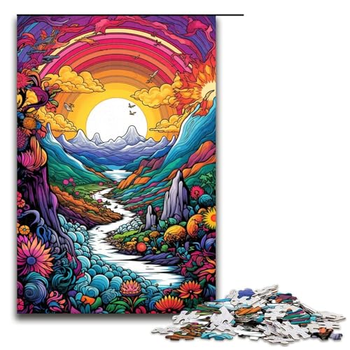 1000-teiliges farbenfrohes psychedelisches Landschaftspuzzle für Erwachsene unmögliches Puzzle zum Stressabbau für Teenager ab 14 Jahren 1000 Teile (75 x 50 cm) von mowenbingpeng
