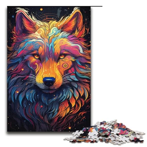 1000-teiliges farbenfrohes psychedelisches Wolf-Kunstpuzzle für Erwachsene unmögliches Puzzle zum Stressabbau für Teenager ab 14 Jahren 1000 Teile (38 x 26 cm) von mowenbingpeng