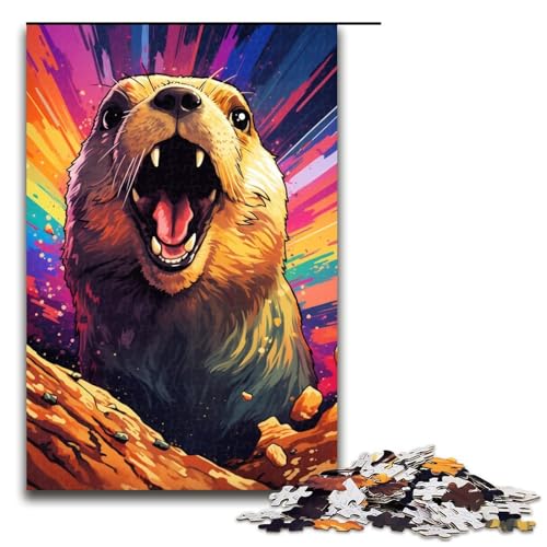 1000-teiliges farbiges Murmeltier-Puzzle für Erwachsene Holzpuzzle Familienspiele 1000 Teile (75 x 50 cm) von mowenbingpeng