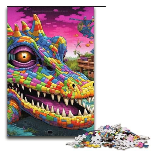 1000-teiliges psychedelisches Nilkrokodil-Puzzle für Erwachsene Papierpuzzle Familienspiele 1000 Teile (38 x 26 cm) von mowenbingpeng