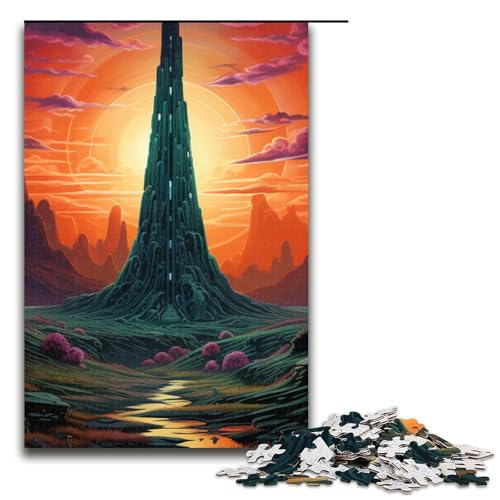 1000-teiliges psychedelisches Obelisk-Puzzle für Erwachsene Holzpuzzle Familienspiele 1000 Teile (75 x 50 cm) von mowenbingpeng
