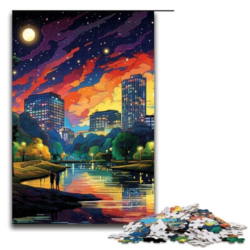 1000-teiliges psychedelisches Stadtbild-Puzzle für Erwachsene Holzpuzzle Familienspiele 1000 Teile (75 x 50 cm) von mowenbingpeng