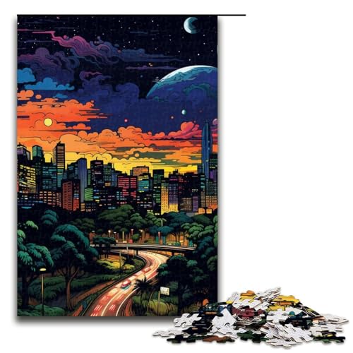 1000-teiliges psychedelisches Stadtbild-Puzzle für Kinder Holzpuzzle Heimkunstdekor 1000 PCS (75 x 50 cm) von mowenbingpeng