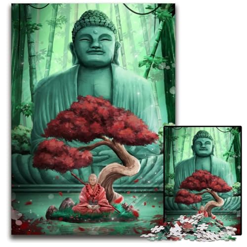 1000teiliges Puzzle „Innerer Frieden Buddha und Mönch Meditation unmögliche Puzzles für Erwachsene Denksportaufgabe interaktives Familienspiel geeignet für Kinder ab 14 Jahren 1000 Teile (75 x 50 cm) von mowenbingpeng