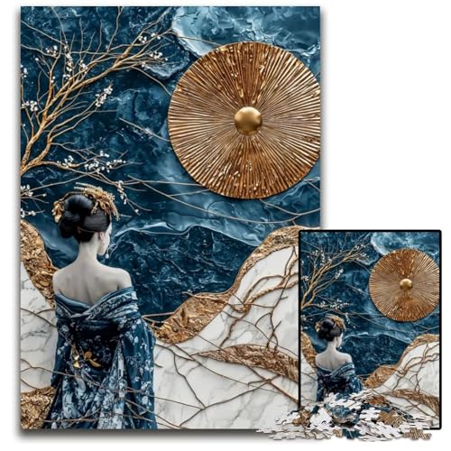 1000teiliges Puzzle „KintsugiGeisha in Blau und Gold“ unmögliches Puzzle für Erwachsene pädagogisches Denkspiel künstlerische HeimbüroDekoration ab 14 Jahren 1000 Teile (38 x 26 cm) von mowenbingpeng
