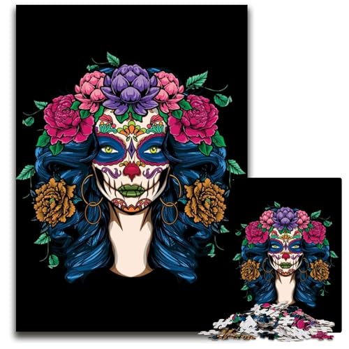 1000teiliges Puzzle „La Catrina Los Muertos Day“ unmögliche Puzzles für Erwachsene Denkspiel interaktives Familienspiel geeignet für Kinder ab 14 Jahren 1000 Teile (75 x 50 cm) von mowenbingpeng