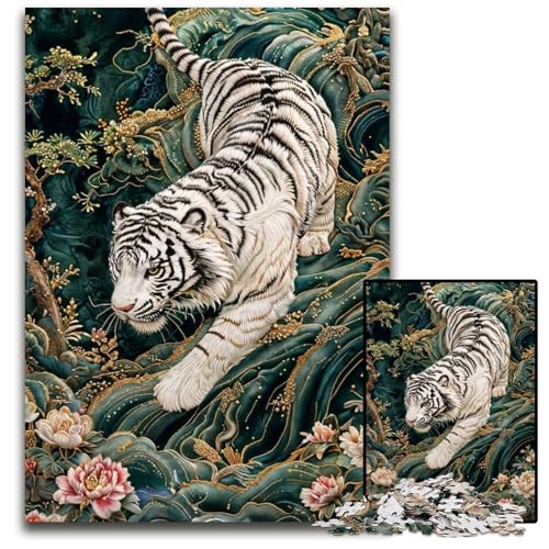 1000teiliges Puzzle „Majestätischer weißer Tiger“ unmögliches Puzzle für Erwachsene Denksportspiel interaktives Familienspiel geeignet für Kinder ab 14 Jahren 1000 Teile (75 x 50 cm) von mowenbingpeng