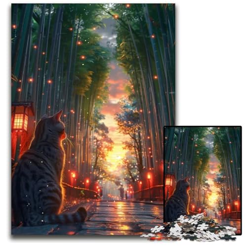 1000teiliges Puzzle ArashiyamaBambusKatze unmögliche Puzzles für Erwachsene pädagogisches Denkspiel künstlerische HeimbüroDekoration ab 14 Jahren 1000 Teile (38 x 26 cm) von mowenbingpeng