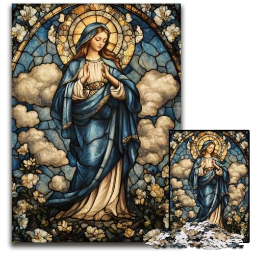 1000teiliges Puzzle Buntglas Jungfrau Maria Unmögliches Puzzle für Erwachsene Denkspiel interaktives Familienspiel geeignet für Kinder ab 14 Jahren 1000 Teile (38 x 26 cm) von mowenbingpeng