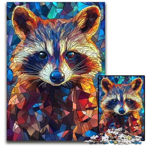 1000teiliges Puzzle BuntglasWaschbär unmögliches Puzzle für Erwachsene pädagogisches Denkspiel künstlerische HeimbüroDekoration ab 14 Jahren 1000 Teile (38 x 26 cm) von mowenbingpeng
