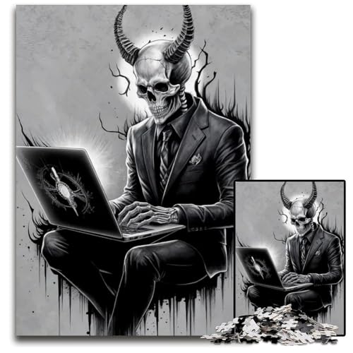 1000teiliges Puzzle Dämon im Anzug mit Laptop unmögliche Puzzles für Erwachsene pädagogisches Denkspiel künstlerische HeimbüroDekoration ab 14 Jahren 1000 Teile (75 x 50 cm) von mowenbingpeng