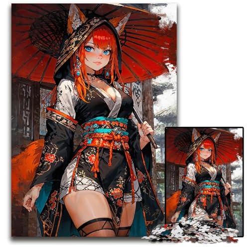 1000teiliges Puzzle Fuchsmädchen mit blauen Augen unmögliche Puzzles für Erwachsene Familienspielabend Spaß DIY dekoratives Kunstwerk 1000 Teile (75 x 50 cm) von mowenbingpeng
