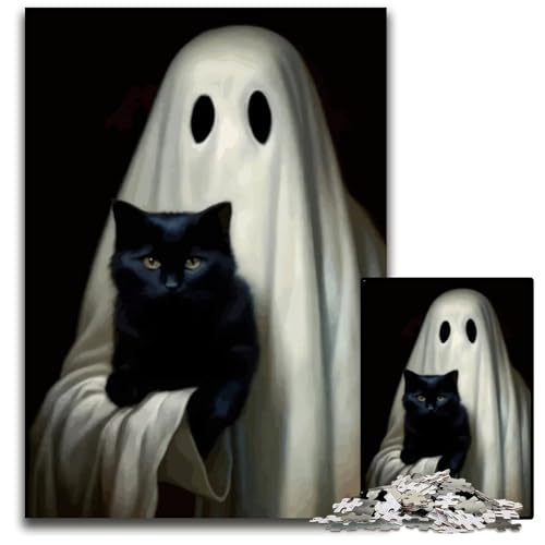 1000teiliges Puzzle Geist und Schwarze Katze Holzpuzzle für Erwachsene pädagogische Aktivität zur Verbesserung kognitiver Fähigkeiten 1000 Teile (75 x 50 cm) von mowenbingpeng