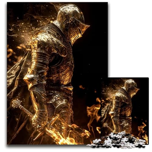 1000teiliges Puzzle Inferno – Mittelalterlicher Ritter Holzpuzzle perfekt für Familienspaß Partyspiele Geburtstagspartygeschenke 1000 Teile (75 x 50 cm) von mowenbingpeng