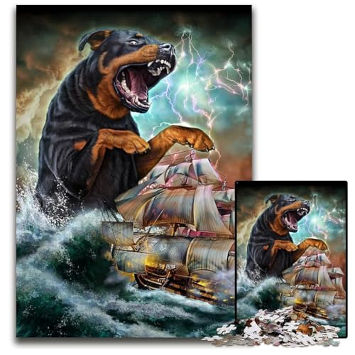 1000teiliges Puzzle Monster Rottweiler Kraken Holzpuzzle ideal für Liebhaber perfektes Weihnachts Neujahrs und Valentinstagsgeschenk 1000 Teile (75 x 50 cm) von mowenbingpeng