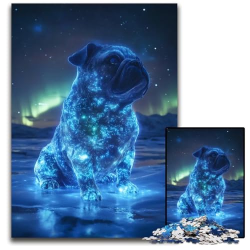 1000teiliges Puzzle Mops in der Aurora Borealis 14b Holzpuzzle für Erwachsene Denksportaufgabe Teenager Heimdekoration 1000 Teile (75 x 50 cm) von mowenbingpeng