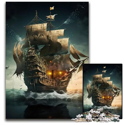 1000teiliges Puzzle Piratenschiff unmögliches Puzzle für Erwachsene pädagogisches Denkspiel künstlerische HeimbüroDekoration ab 14 Jahren 1000 Teile (75 x 50 cm) von mowenbingpeng
