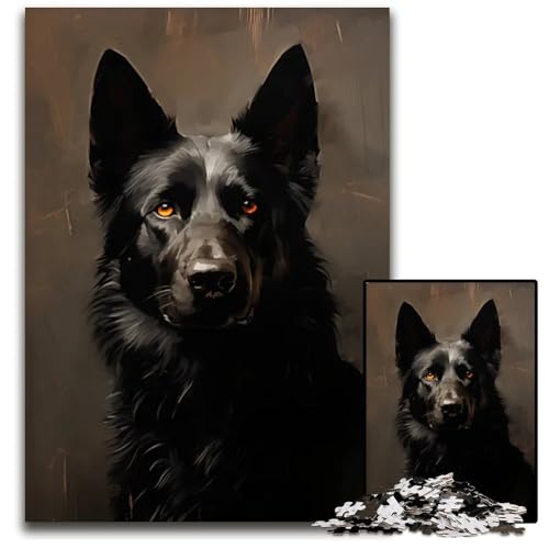 1000teiliges Puzzle Porträt eines schwarzen Deutschen Schäferhunds unmögliches Puzzle für Erwachsene pädagogisches Denkspiel künstlerische HeimbüroDekoration ab 14 Jahren 1000 PCS (75 x 50 cm) von mowenbingpeng