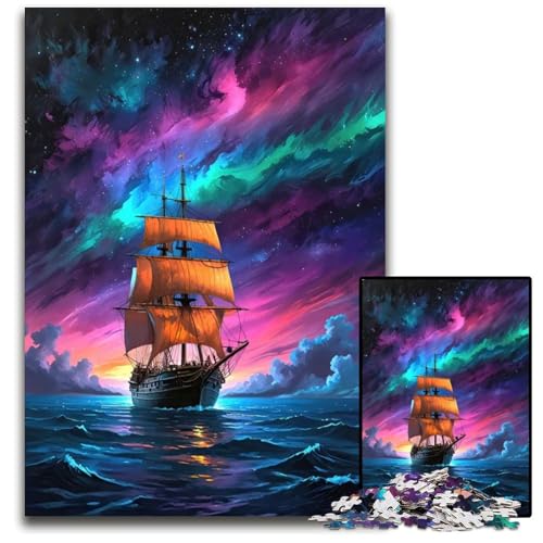 1000teiliges Puzzle Schiff Meer Aurora Borealis unmögliche Puzzles für Erwachsene Familienspielabend Spaß DIY dekoratives Kunstwerk 1000 Teile (38 x 26 cm) von mowenbingpeng